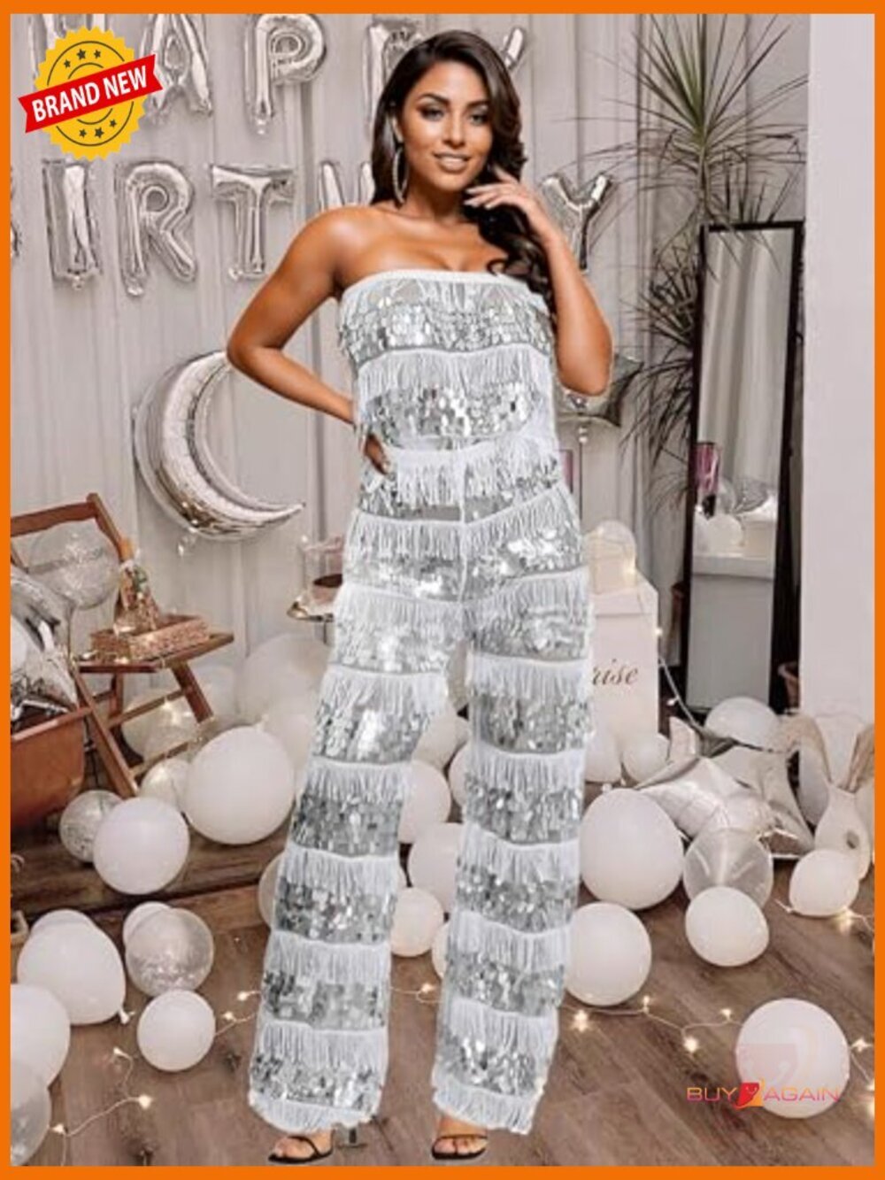 Sequin Rhinestone Jumpsuit for Party Night Out Sleeveless Zipper - Picture 5 of 7